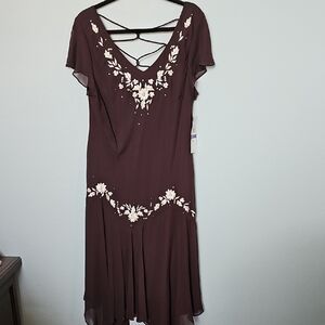 S.L Fashions Forest Fairy Elegant Floral Embroidered Beaded Dress NWT Size 18